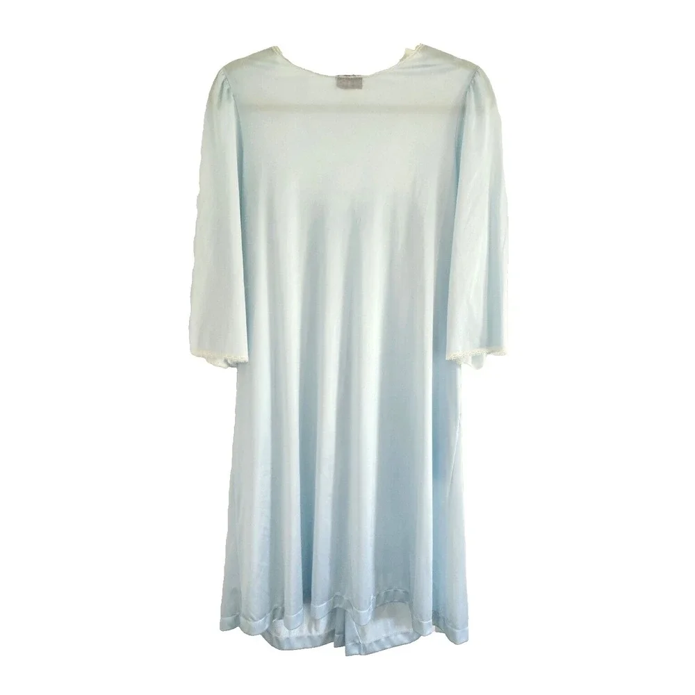 Vanity Fair Sz Medium Blue Nylon Button Up Robe Nightgown House Coat Vintage
